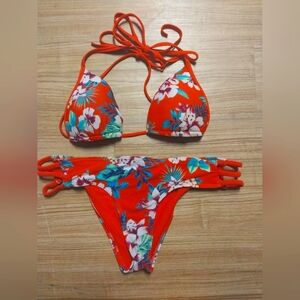 Hollister Red Floral Bikini Top